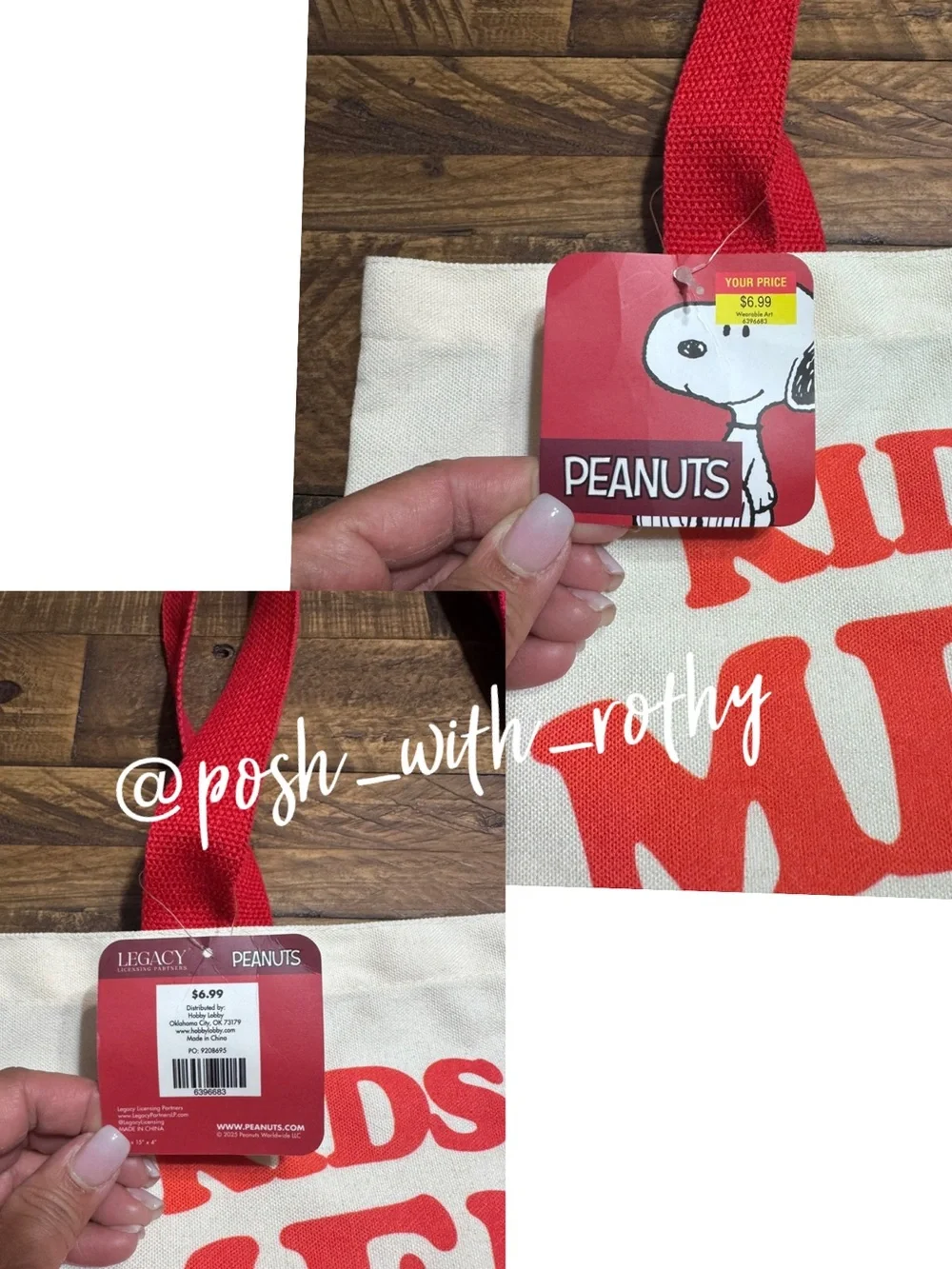 Peanuts Kids of America Reusable Canvas Tote Bag, NWT